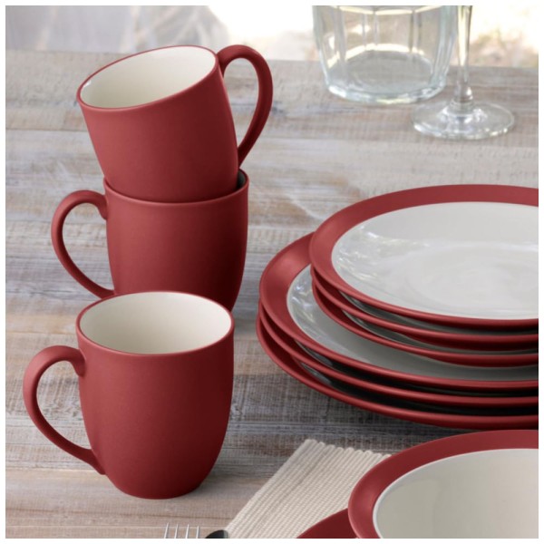 Encontraproduto.com.br - Aparelho de Jantar para Todas as Ocasiões com 16 Peças, Formato Redondo e Material de Cerâmica, Noritake, Vermelho