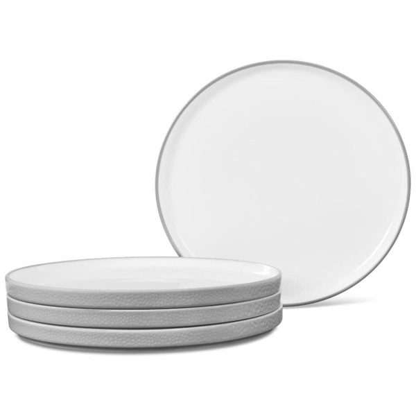 Conjunto de Pratos para Jantar com 4 Peças, Formato Redondo, Material de Porcelana e Designer Minimalista, Noritake G008-206D, Cinza