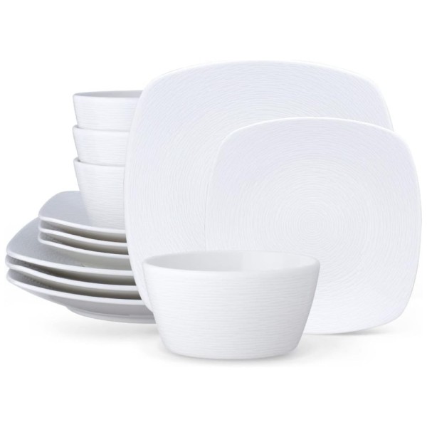 Encontraproduto.com.br - Aparelho de Jantar para Todas as Ocasiões com 12 Peças, Formato Quadrado e Material de Porcelana, Noritake 43813-12J, Branco