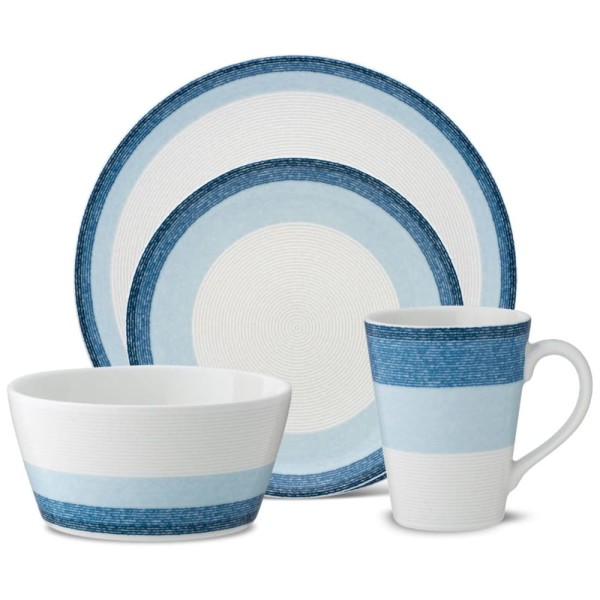 Encontraproduto.com.br - Aparelho de Jantar para Todas as Ocasiões, Estilo Moderno com 4 Peças, Formato Redondo e Material de Porcelana, Noritake G020-04G, Cinza e Azul