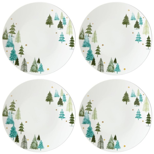Encontraproduto.com.br - Conjunto de Pratos Rasos Jantar Natal com 4 Peças, Formato Redondo, Material de Porcelana e Tema de Floresta, LENOX 880068, Branco e Verde