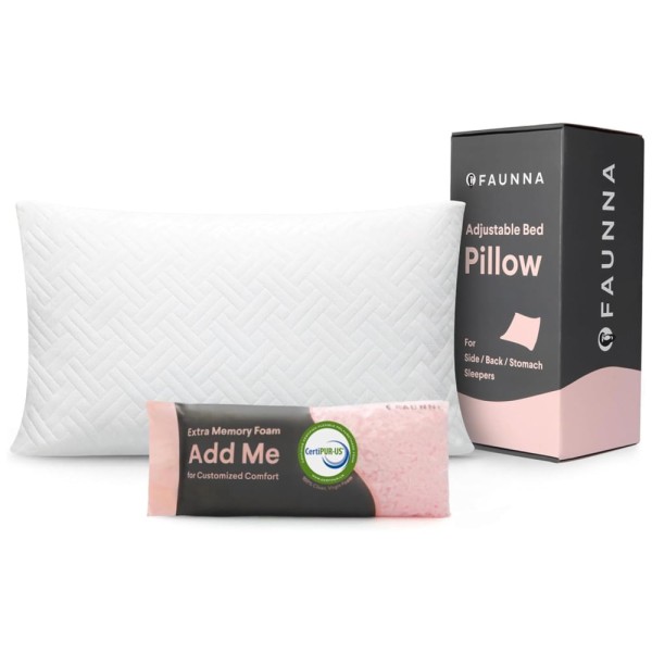 Encontraproduto.com.br - Travesseiro de Espuma de Memória Ajustável, Tamanho Queen com Capa Removível Lavável e Enchimento 100% Algodão Puro, FAUNNA, Branco