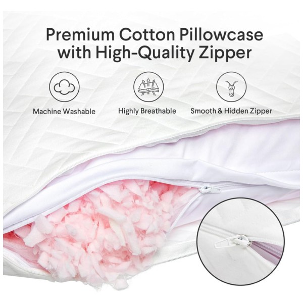 Encontraproduto.com.br - Travesseiro de Espuma de Memória Ajustável, Tamanho Queen com Capa Removível Lavável e Enchimento 100% Algodão Puro, FAUNNA, Branco
