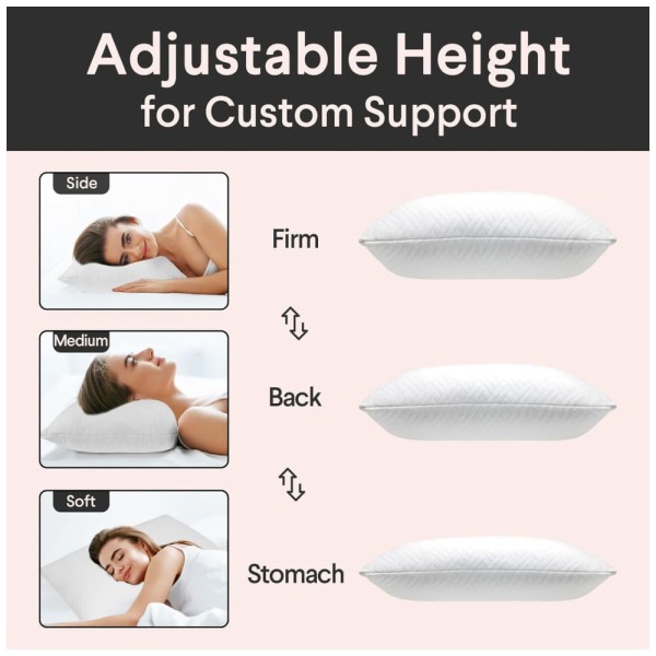 Encontraproduto.com.br - Travesseiro de Espuma de Memória Ajustável, Tamanho Queen com Capa Removível Lavável e Enchimento 100% Algodão Puro, FAUNNA, Branco