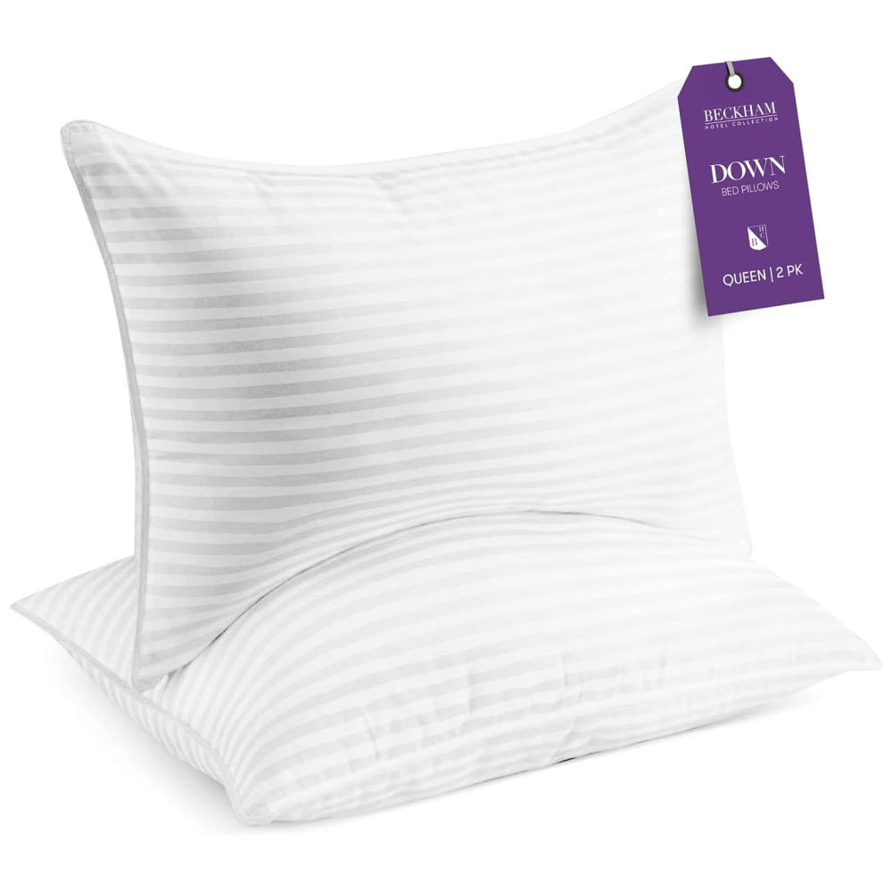 Conjunto de Travesseiros de Espuma Suave e Fronha de 460 Fios, Tamanho Queen com 2 Peças, Beckham Hotel Collection, Branco