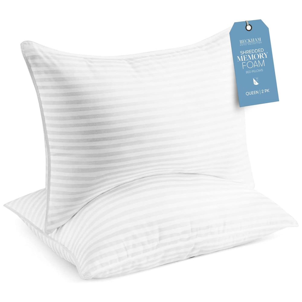 Conjunto de Travesseiros em Espuma Triturada, Tamanho Queen com 2 Peças, Beckham Hotel Collection, Branco