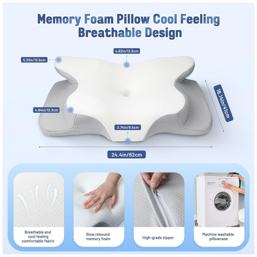 Encontraproduto.com.br - Travesseiro Cervical que Oferece Suporte para o Pescoço e Alívio da Dor no Ombro com Formato de Borboleta, 2 Alturas e Apoio de Braço, Satisure,