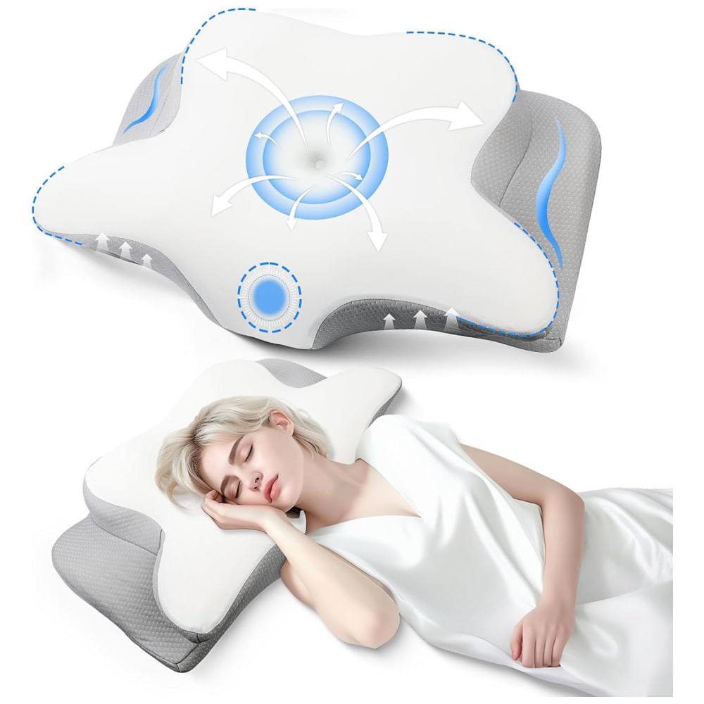 Encontraproduto.com.br - Travesseiro Cervical que Oferece Suporte para o Pescoço e Alívio da Dor no Ombro com Formato de Borboleta, 2 Alturas e Apoio de Braço, Satisure,