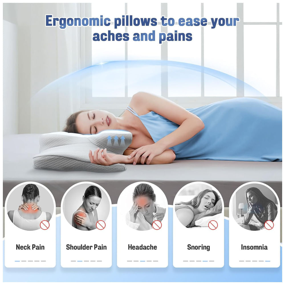 Encontraproduto.com.br - Travesseiro Cervical que Oferece Suporte para o Pescoço e Alívio da Dor no Ombro com Formato de Borboleta, 2 Alturas e Apoio de Braço, Satisure,