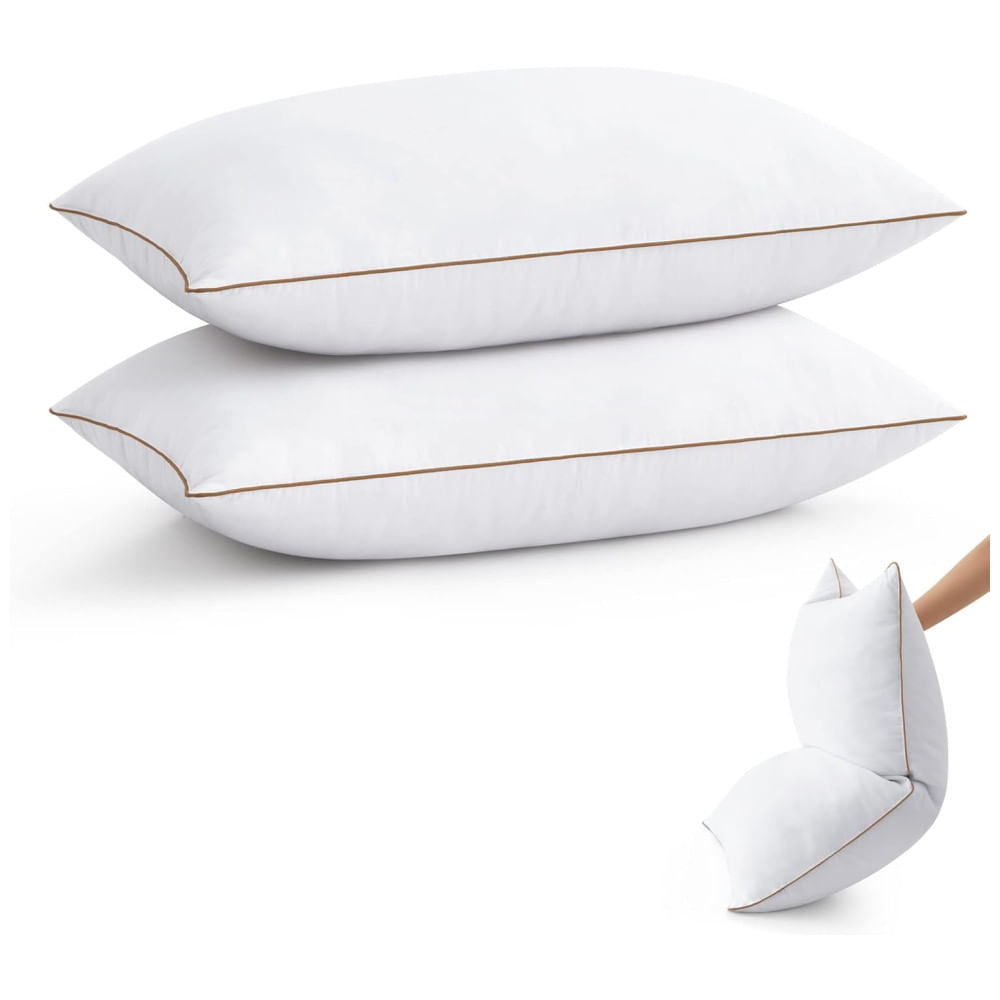Conjunto de Travesseiros de Penas de Ganso, Tamanho King com 2 Peças e Capa 100% Algodão, Puredown, Branco e Marrom