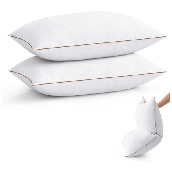 Encontraproduto.com.br - Conjunto de Travesseiros de Penas de Ganso, Tamanho Padrão com 2 Peças e Capa 100% Algodão, Puredown, Branco e Marrom