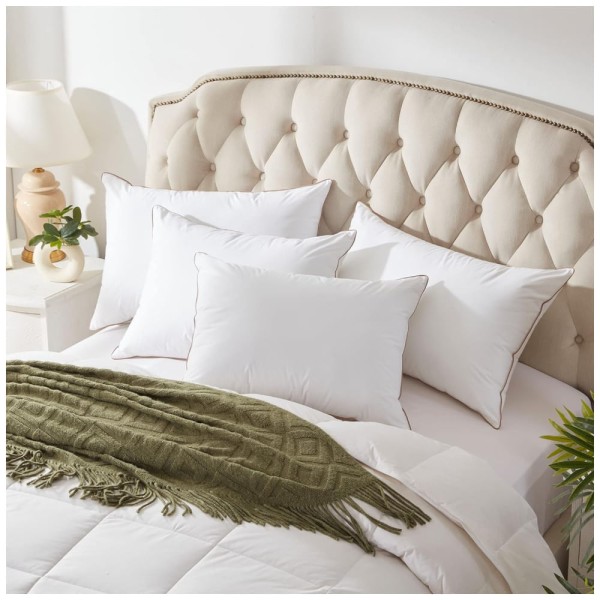 Encontraproduto.com.br - Conjunto de Travesseiros de Penas de Ganso, Tamanho Padrão com 2 Peças e Capa 100% Algodão, Puredown, Branco e Marrom