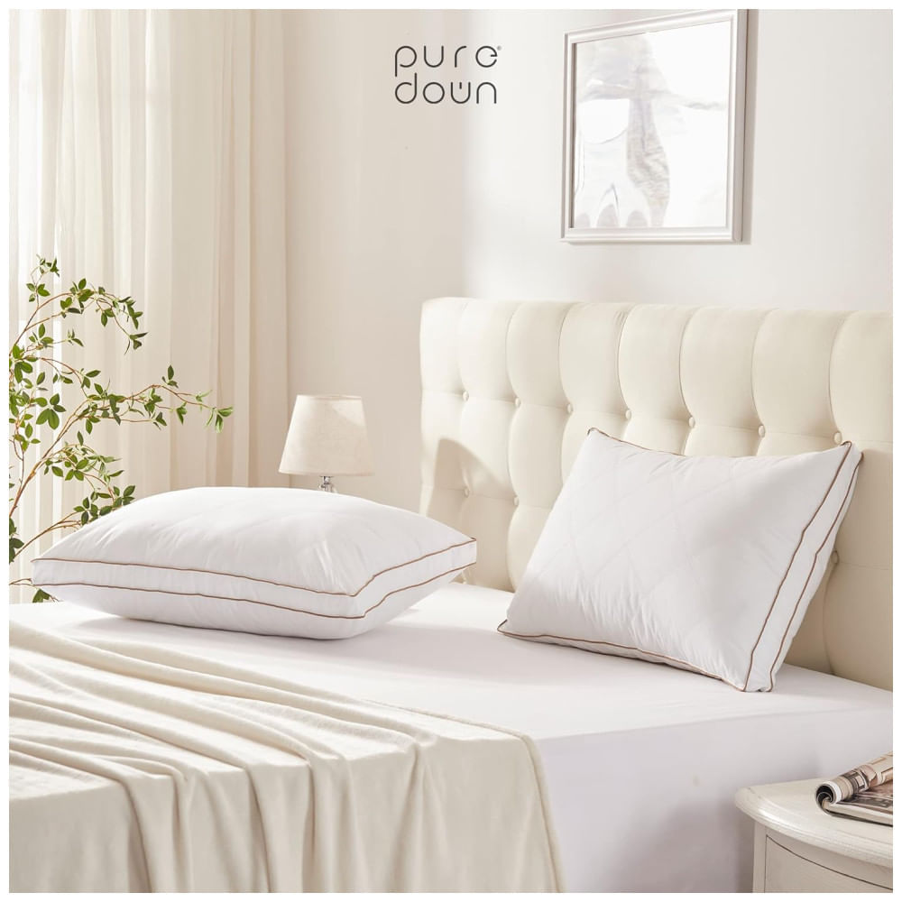 Encontraproduto.com.br - Conjunto de Travesseiros de Penas de Ganso, Tamanho Queen com 2 Peças e Capa 100% Algodão Macia e Respirável, Puredown, Branco