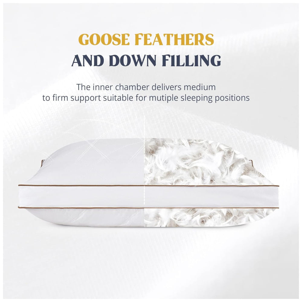 Conjunto de Travesseiros de Penas de Ganso, Tamanho Padrão com 2 Peças e Capa 100% Algodão Macia e Respirável, Puredown, Branco