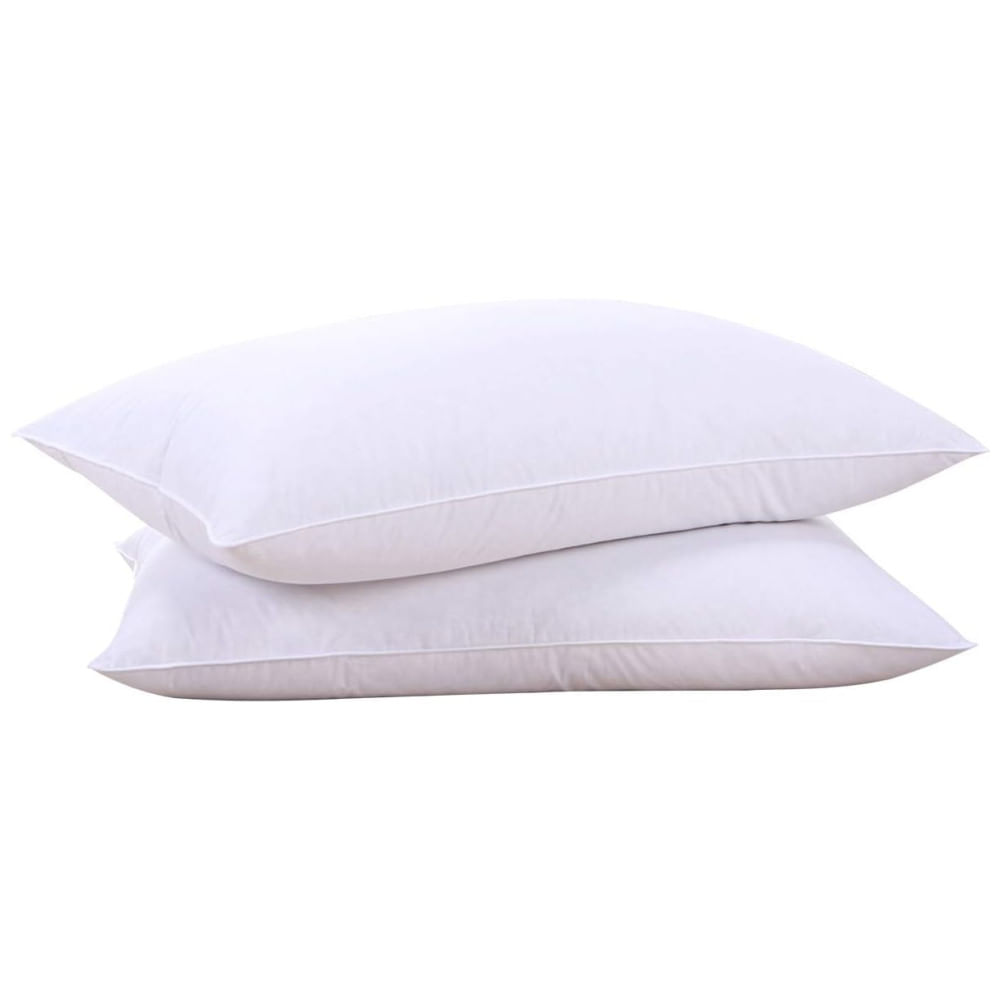 Conjunto de Travesseiros de Penas e Plumas de Ganso, Tamanho Padrão com 2 Peças e Capa 100% Algodão Macio, Puredown, Branco Clássico