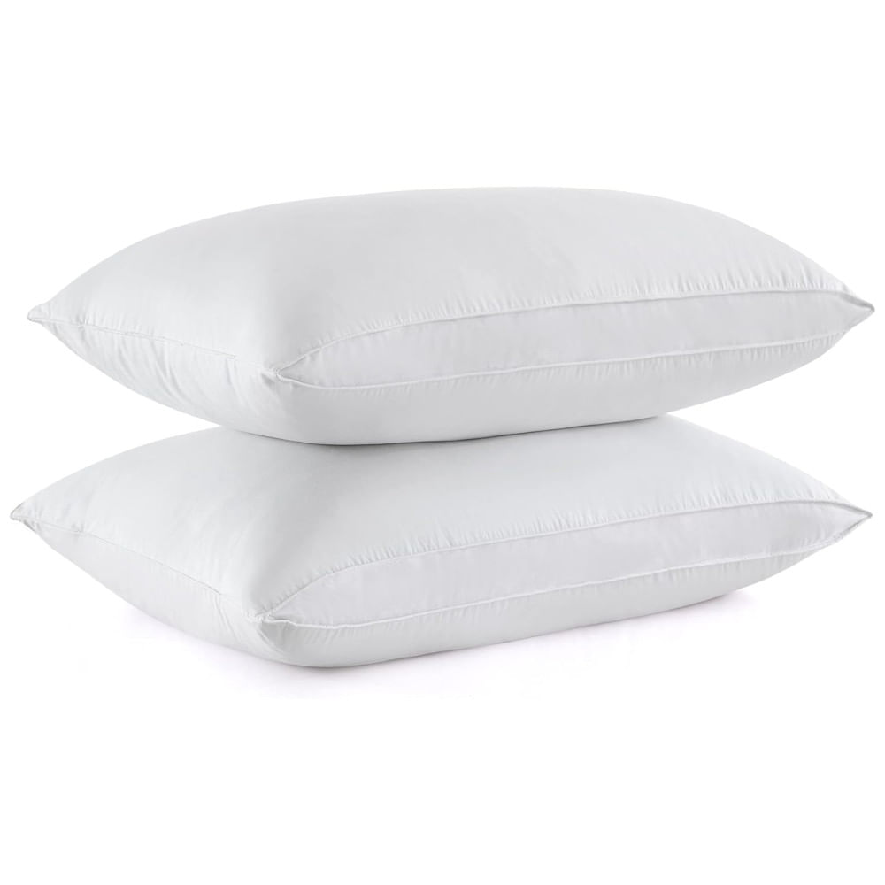 Conjunto de Travesseiros de Penas de Ganso, Tamanho King com 2 Peças e Capa 100% Algodão, Puredown, Branco