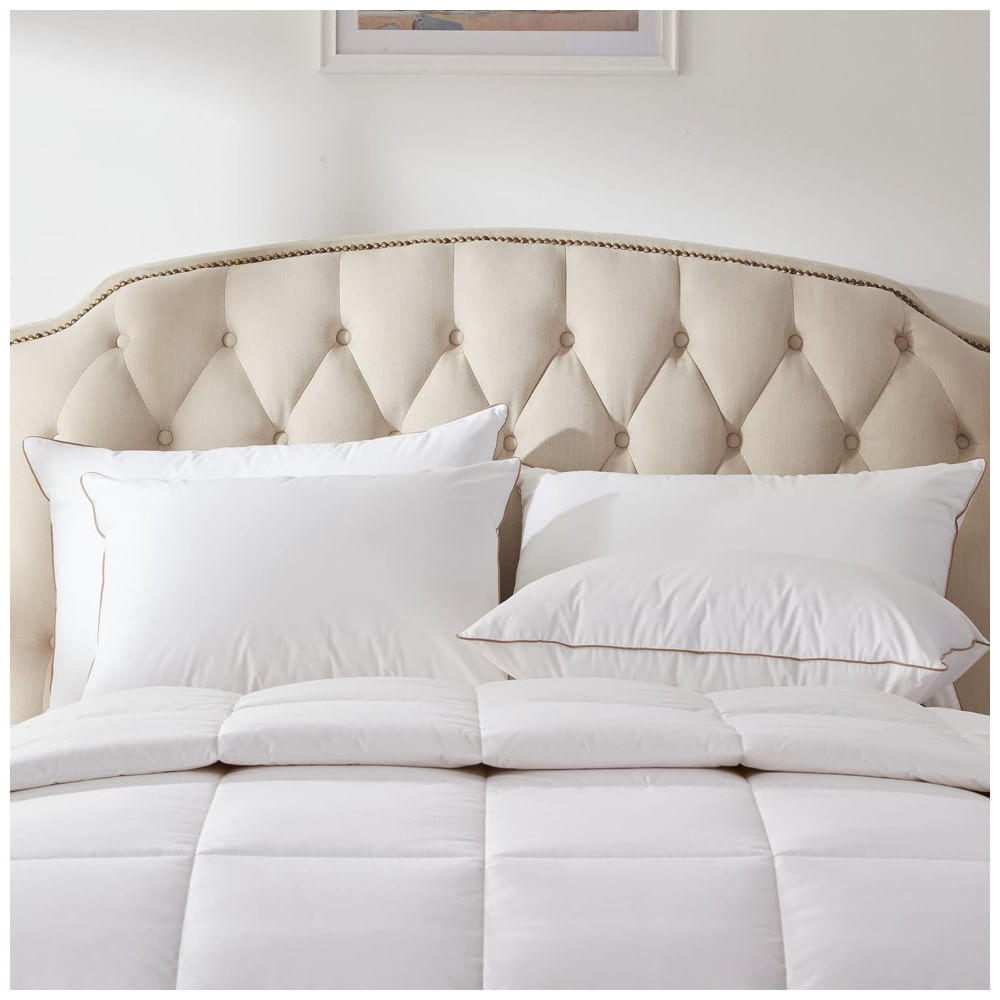 Encontraproduto.com.br - Conjunto de Travesseiros, Tamanho Padrão com 2 Peças e Capa à Prova de Plumas, Puredown, Branco e Marrom