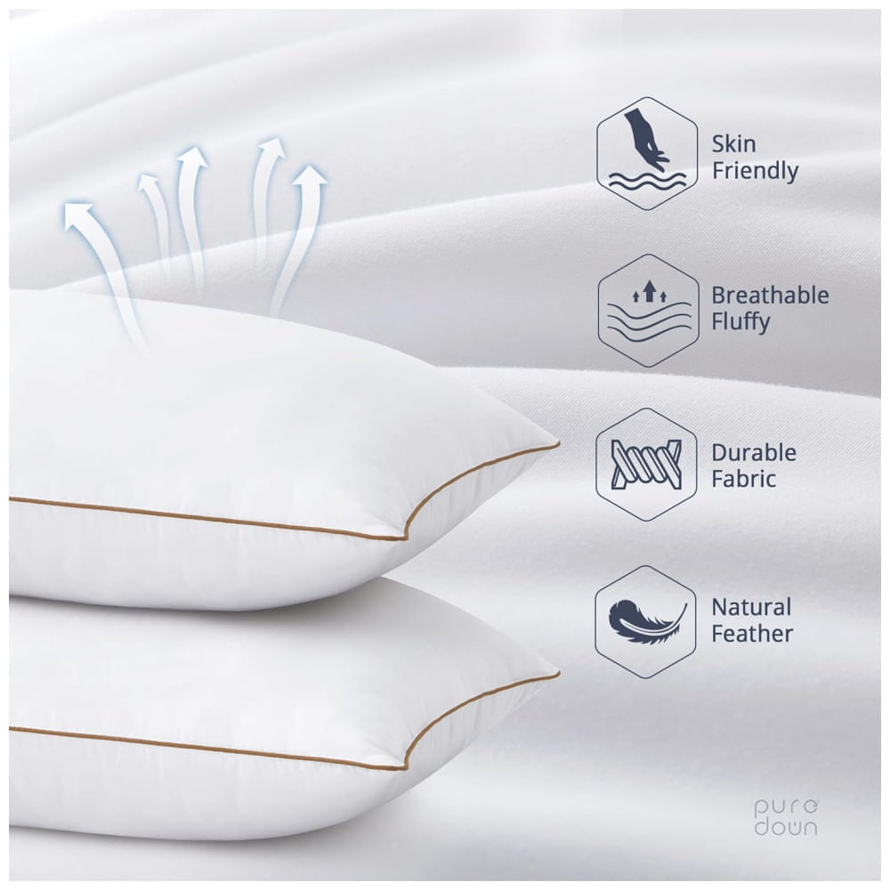 Encontraproduto.com.br - Conjunto de Travesseiros, Tamanho Padrão com 2 Peças e Capa à Prova de Plumas, Puredown, Branco e Marrom