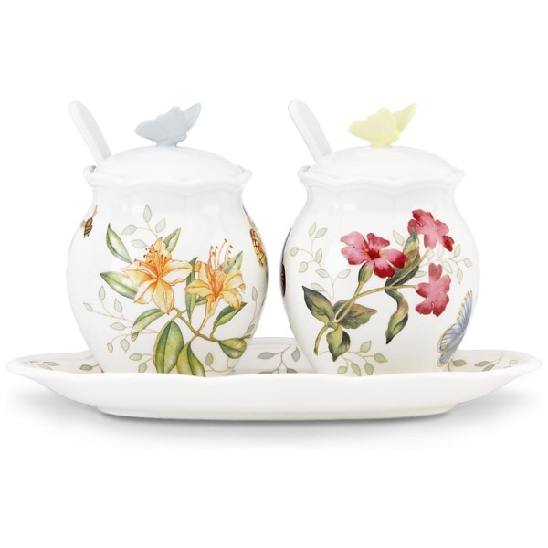 Encontraproduto.com.br - Conjunto de Potes para Mantimentos de 2L Inclui 2 Colheres e 1 Bandeja em Porcelana, Lenox 833956, Branco Colorido