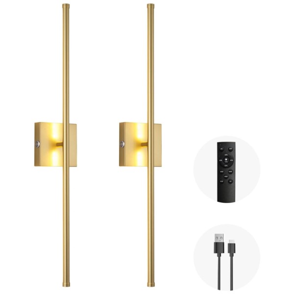 Encontraproduto.com.br - Conjunto de Luminária de Parede Sem Fio com Rotação de 360°, Controle Remoto, Tamanho 70 cm e Bateria Recarregável USB 110V, Morpholife 0117G Dourado