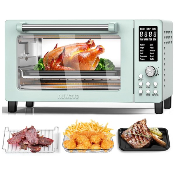 Encontraproduto.com.br - Forno Elétrico 12 em 1 com Capacidade de 19L, Material de Aço Inoxidável e Tela LCD, 110V 1800W, Nuwave, Verde Menta