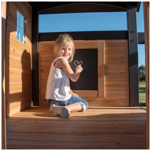 Encontraproduto.com.br - Playground Infantil de Madeira, Estilo Casa de Jogos com Parede de Escalada, Escorregador de Ondas, Balanços e Varanda, Backyard Discovery, Verde