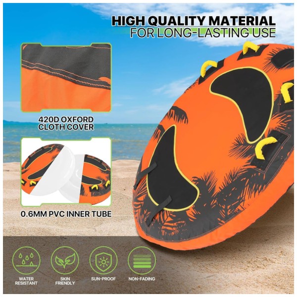 Encontraproduto.com.br - Boia Rebocável para 2 Pessoas, Carga Máx 294 kg, 4 Alças e Capa com Proteção UV, Magshion, Laranja
