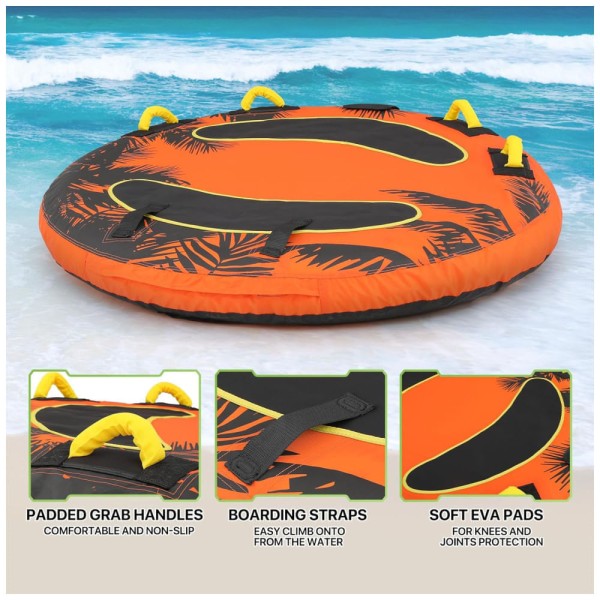 Encontraproduto.com.br - Boia Rebocável para 2 Pessoas, Carga Máx 294 kg, 4 Alças e Capa com Proteção UV, Magshion, Laranja