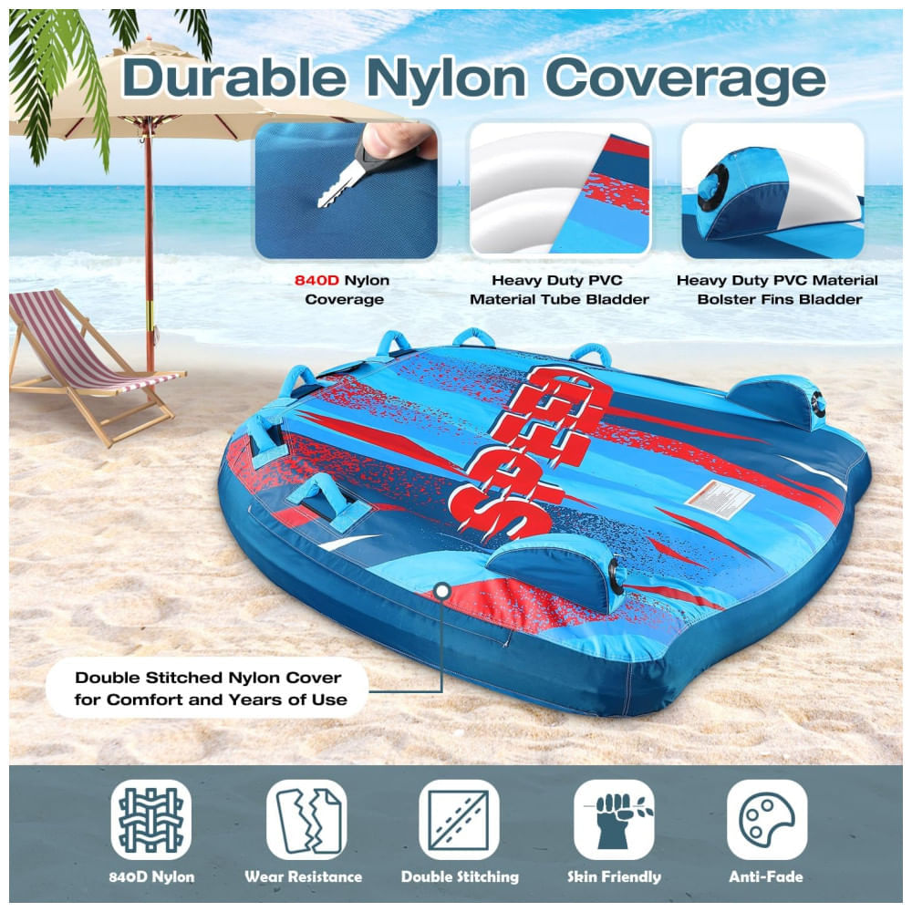 Encontraproduto.com.br - Boia Rebocável para 3 Pessoas, Carga Máx 230 kg com Capa de Nylon Resistente e 6 Alças Acolchoadas, Sunrio, Azul