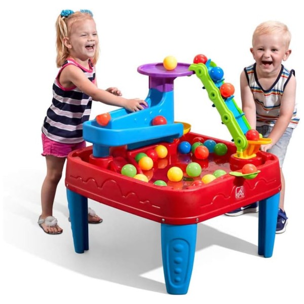 Encontraproduto.com.br - Mesa Interativa Sensorial com Água e Bolinhas, Ideal para Crianças de 2 Anos ou Mais, Step2, Vermelha e Azul.