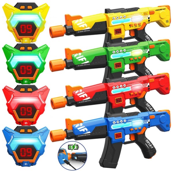 Conjunto de Arminha de Brinquedo para 4 Jogadores com Laser Tag Recarregável e Exibição de Pontuação em LED, para Crianças e Adultos, Inodoo, Colorida