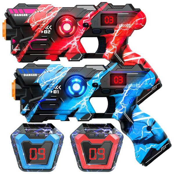 Encontraproduto.com.br - Conjunto de Pistola de Brinquedo com Laser Tag, 2 Armas e 2 Coletes que Exibe a Pontuação para Crianças e Adultos, OSALON, Varmelho e Azul