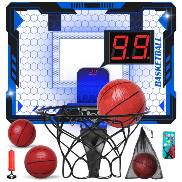 Cesta de Basquete com 4 Bolas, Placar Eletrônico, Volume Ajustável, Luzes LED de 7 Cores e Controle Remoto, Ideal para Crianças e Adultos, Maysida,