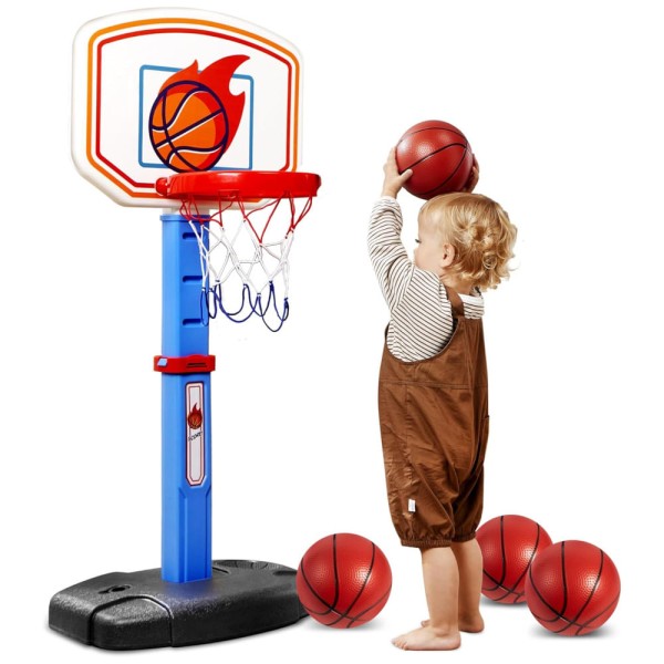 Encontraproduto.com.br - Cesta de Basquete Interno e Externa com 4 Bolas e Altura Ajustável de 76 cm a 1,06 Metros, Presente Ideal para Crianças, JOYIN, Azul e Laranja