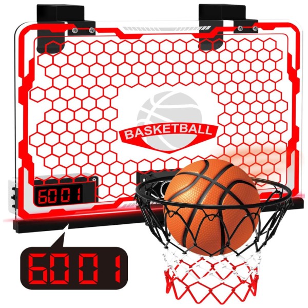 Cesta de Basquete com 7 Cores de Luz LED, Placar Eletrônico e 2 Modos de Jogo para Crianças de 5 a 13 Anos, Aitbay, Vermelha