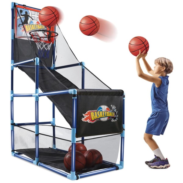 Jogo de Basquete Arcade Infantil com 4 Bolas e Bomba de Ar para Ambientes Internos e Externos, OCHIDO, Azul e Preta