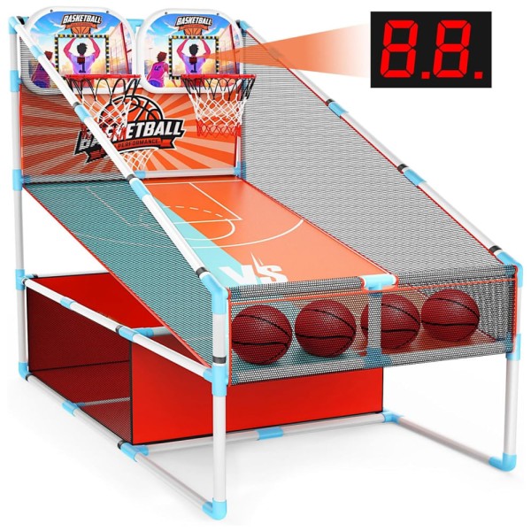 Jogo de Basquete Arcade Infantil para 2 Jogadores com 4 Bolas, Placar Eletrônico e Luz LED Dinâmica para Crianças de 3 a 12 Anos, Lyoyo, Azul e