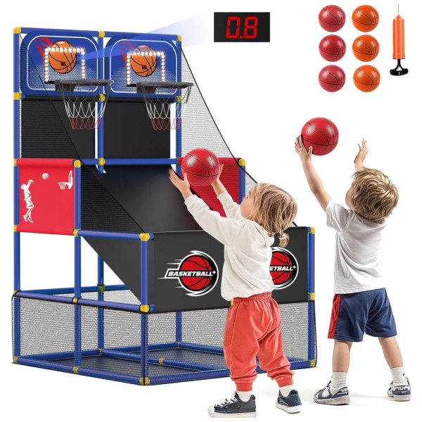 Jogo de Basquete Arcade Infantil para 2 Jogadores com 6 Bolas, Placar Eletrônico e Luz LED para Crianças de 3 a 8 Anos, M SANMERSEN, Azul