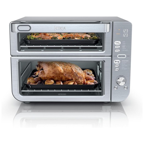 Forno Elétrico Air Fryer 12 em 1 com Porta Flexível e Tecnologia DualZone, 110V 1800W, Ninja DCT601 Double Stack XL, Prata