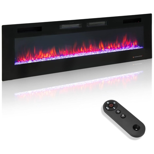Lareira Elétrica de Embutir A45x182L cm com Controle Remoto ou Tela Sensível ao Toque, Temporizador e Baixo Ruído, 110V 1500W, Green Party, Preta