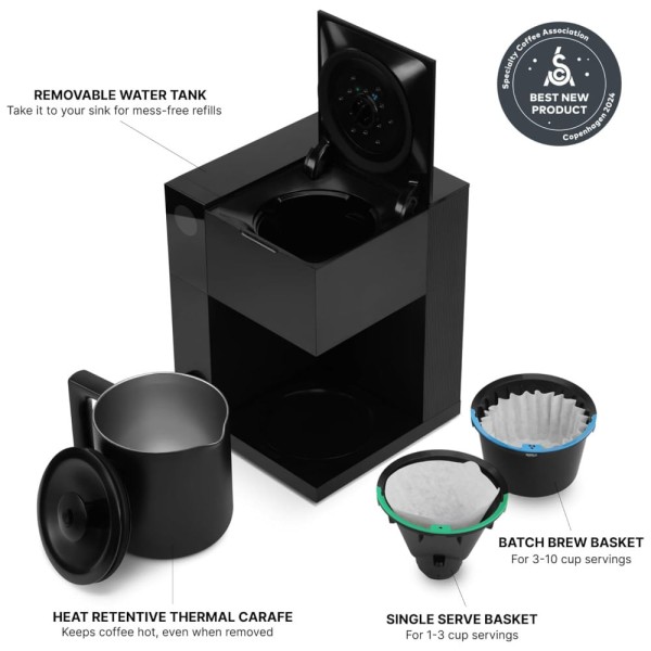Encontraproduto.com.br - Cafeteira Progrmável com Jarra Térmica de 10 Xícara e Tanque Removível, 230V 1400W, Fellow Aiden Precision, Preta Fosco