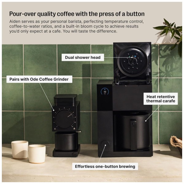 Encontraproduto.com.br - Cafeteira Progrmável com Jarra Térmica de 10 Xícara e Tanque Removível, 230V 1400W, Fellow Aiden Precision, Preta Fosco