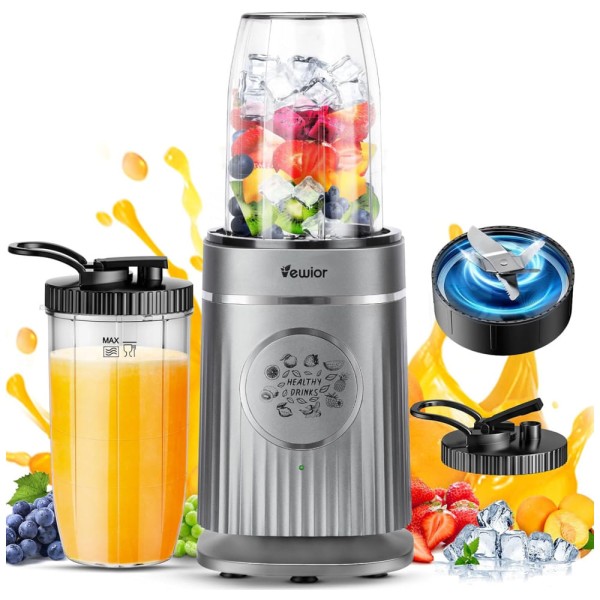 Liquidificador Portátil para Shakes e Smoothies com Capacidade de 950mL e Copo de Viagem Incluso, 1500W, VEWIOR, Cinza