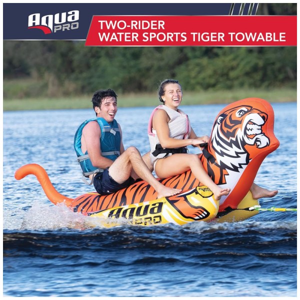 Encontraproduto.com.br - Boia Rebocável para 2 Pessoas, Estilo Tigre com Pontão Duplo, Aqua Pro, Laranja