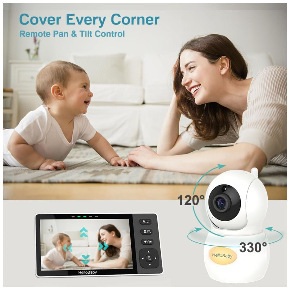 Encontraproduto.com.br - Babá Eletrônica HD 720P com Câmera, Áudio, Luz Noturna e 304M de Alcance, Sem Wifi, HelloBaby.
