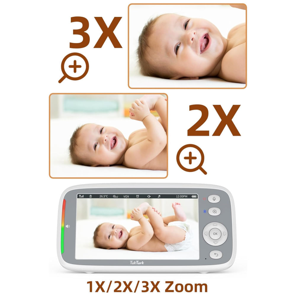 Encontraproduto.com.br - Babá Eletrônica com Monitor, Câmera HD 720P, Tela IPS, Visão Noturna e Zoom Digital, TakTark BM813, Branca
