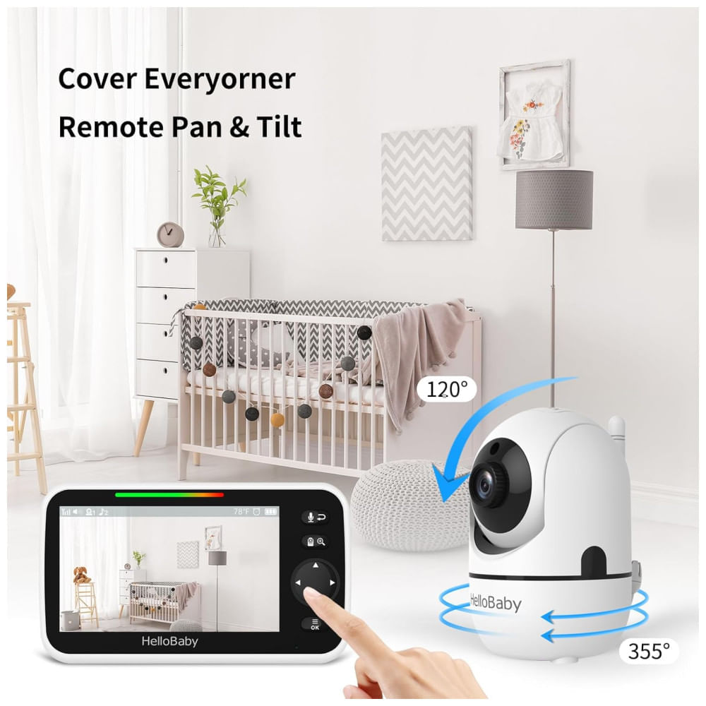 Encontraproduto.com.br - Babá Eletrônica com 3 Câmeras, Bateria de Longa Duração e Alcance de 303M, Sem WiFi, HelloBaby HB6550, Branca
