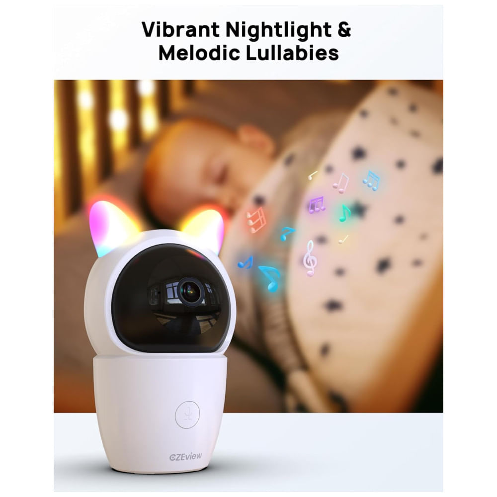 Encontraproduto.com.br - Babá Elétronica com 2 Câmeras, Áudio, Visão Noturna, Controle Via App, Detecção de Choro e Movimento, CZEview, Branca