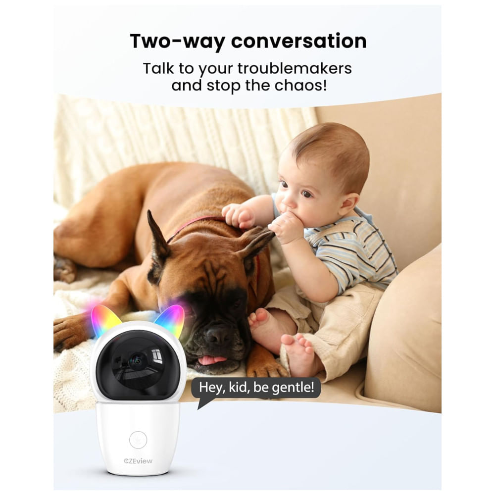 Encontraproduto.com.br - Babá Elétronica com 2 Câmeras, Áudio, Visão Noturna, Controle Via App, Detecção de Choro e Movimento, CZEview, Branca