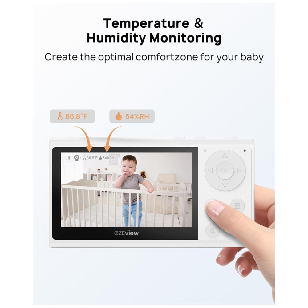 Encontraproduto.com.br - Babá Elétronica com 2 Câmeras, Áudio, Visão Noturna, Controle Via App, Detecção de Choro e Movimento, CZEview, Branca